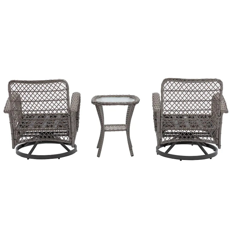 3-Piece Wicker Furniture Set 2 Chairs 1 Table with Cushions Modern Design