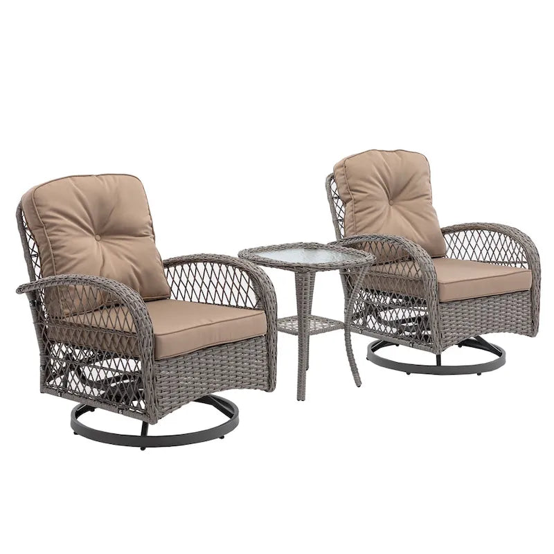 3-Piece Wicker Furniture Set 2 Chairs 1 Table with Cushions Modern Design