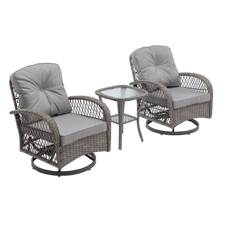 3-Piece Wicker Furniture Set 2 Chairs 1 Table with Cushions Modern Design