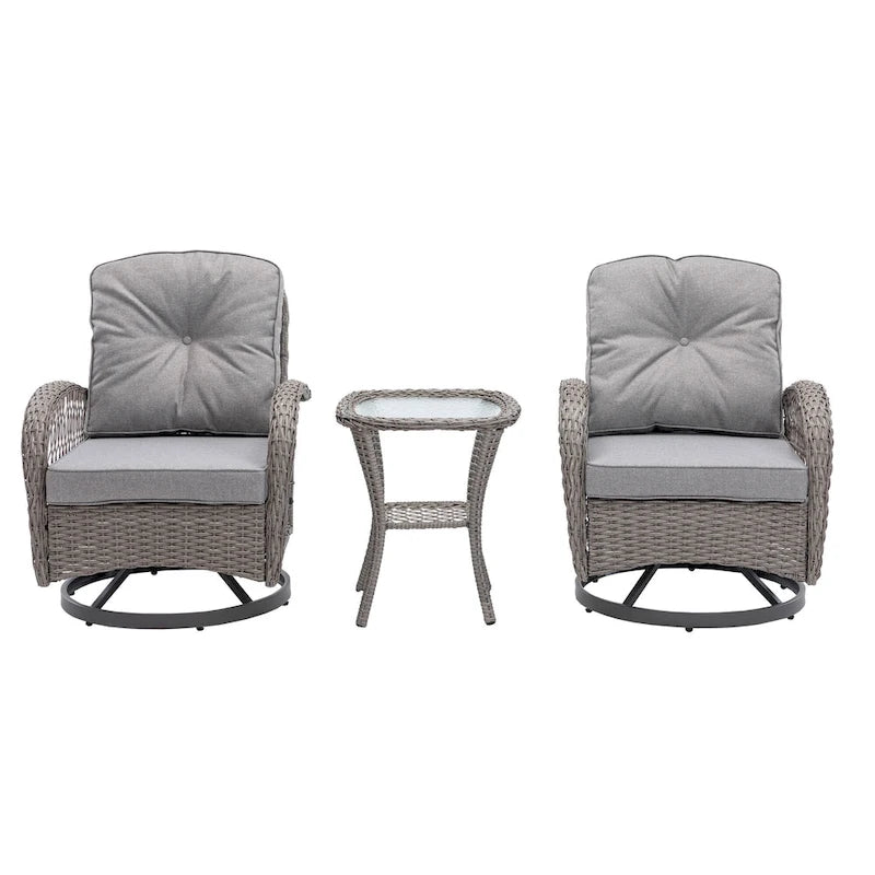 3-Piece Wicker Furniture Set 2 Chairs 1 Table with Cushions Modern Design