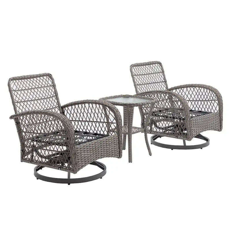 3-Piece Wicker Furniture Set 2 Chairs 1 Table with Cushions Modern Design