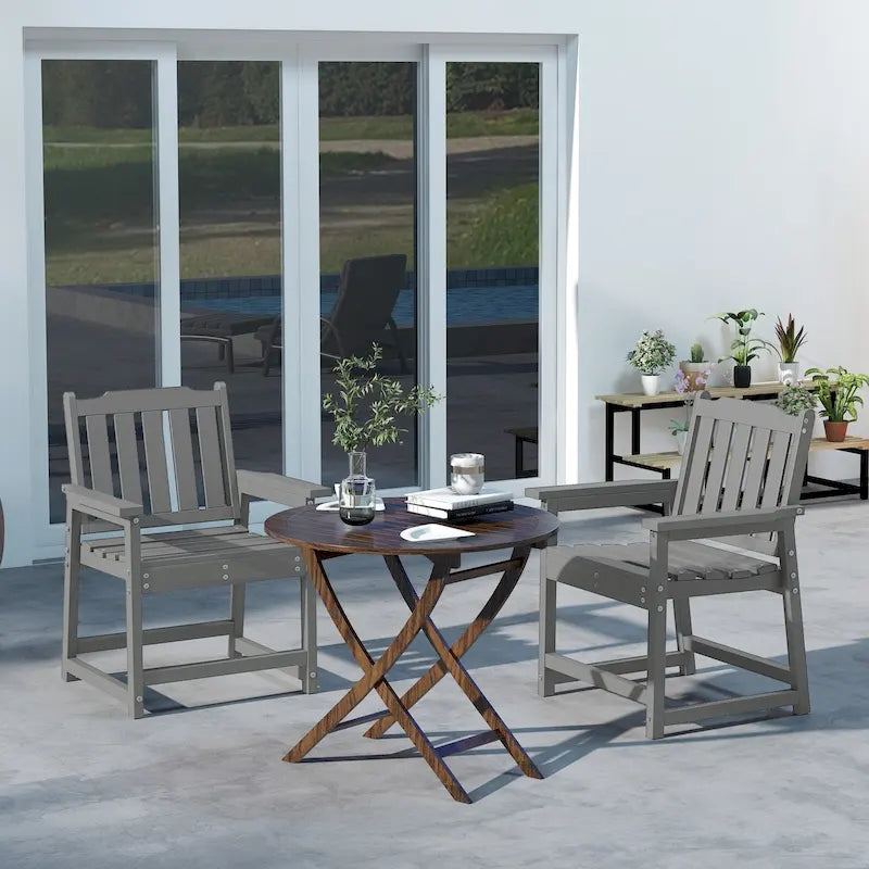 2-Piece HDPE Patio Chairs with Armrests Slatted Design Wood-Like