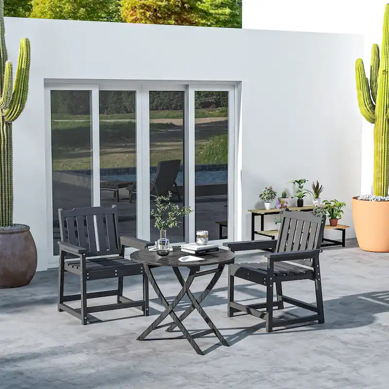 Outsunny Set of 2 HDPE Patio Chairs, Outdoor Dining Chairs with Armrests and Slatted Back, Outdoor Armchairs