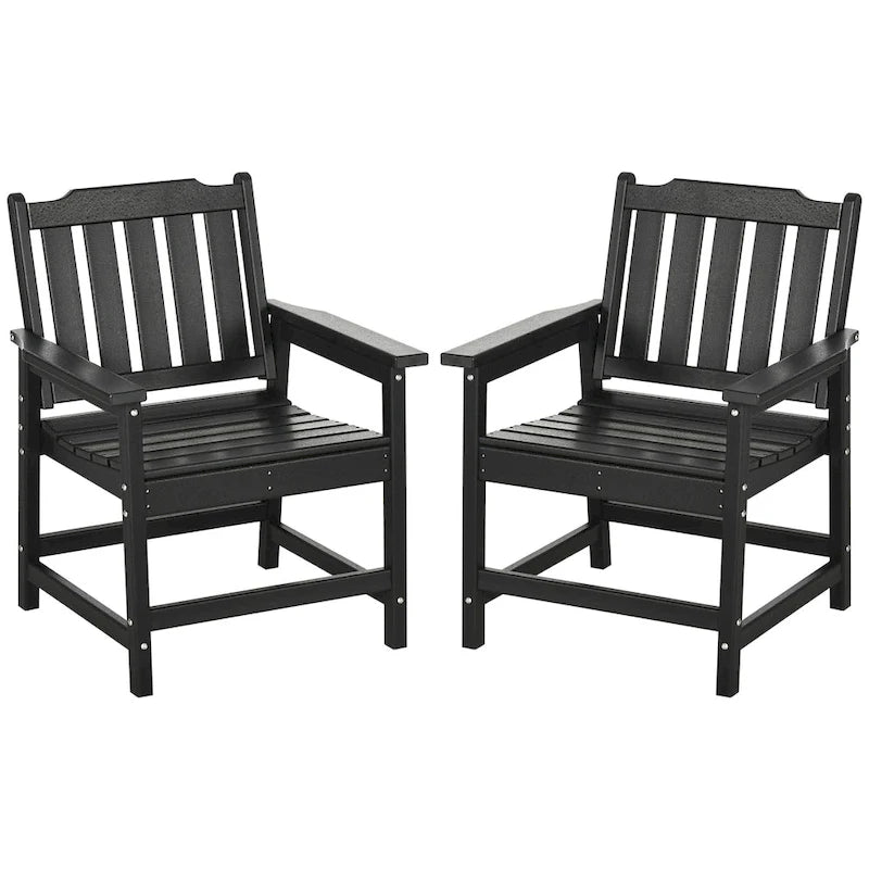 2-Piece HDPE Patio Chairs with Armrests Slatted Design Wood-Like