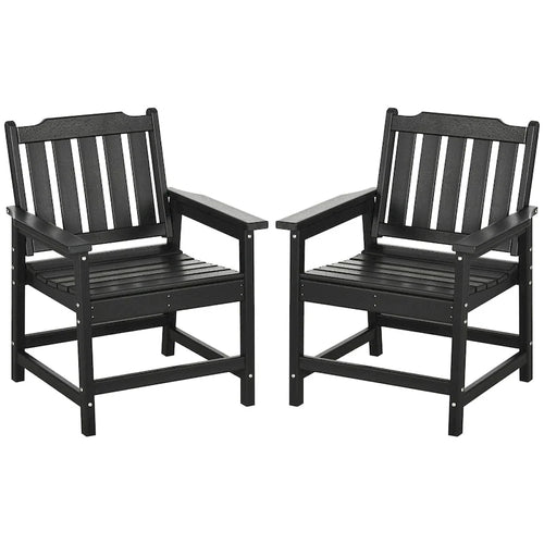 2-Piece HDPE Patio Chairs with Armrests Slatted Design Wood-Like
