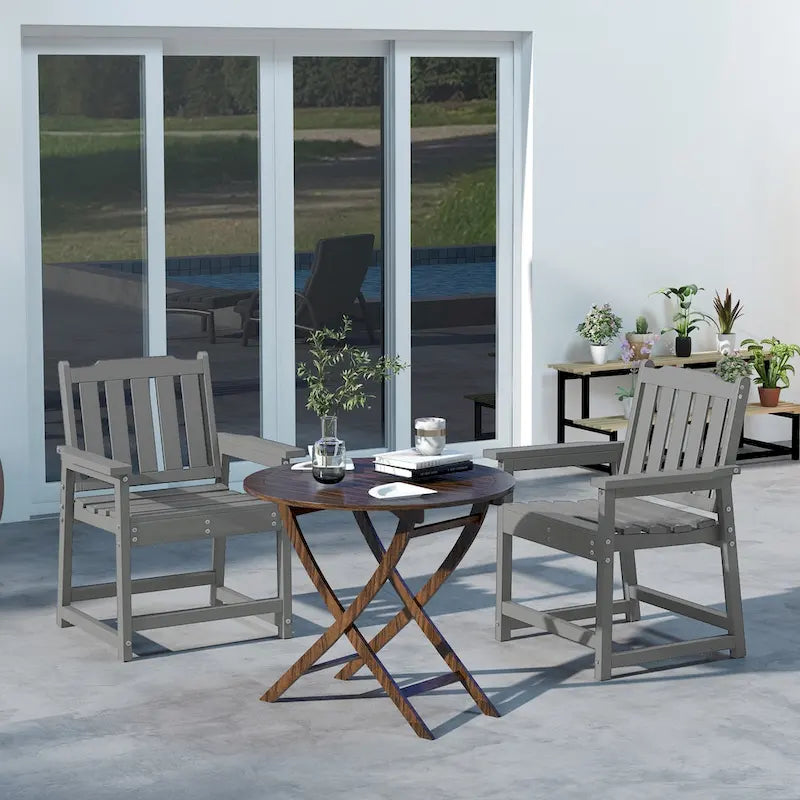 2-Piece HDPE Patio Chairs with Armrests Slatted Design Wood-Like