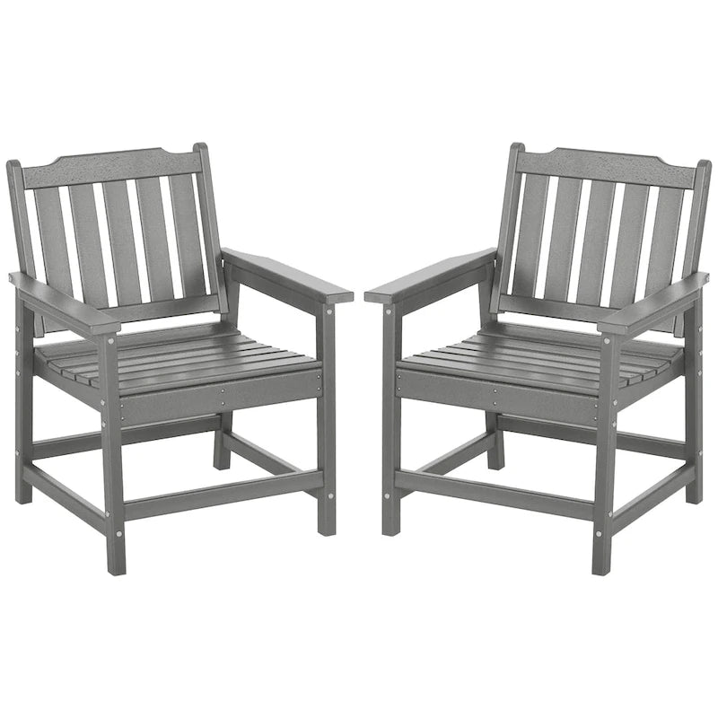 2-Piece HDPE Patio Chairs with Armrests Slatted Design Wood-Like