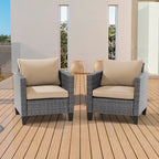 2-Piece PE Rattan Single Sofa Set Gray with Cushions for 2 People