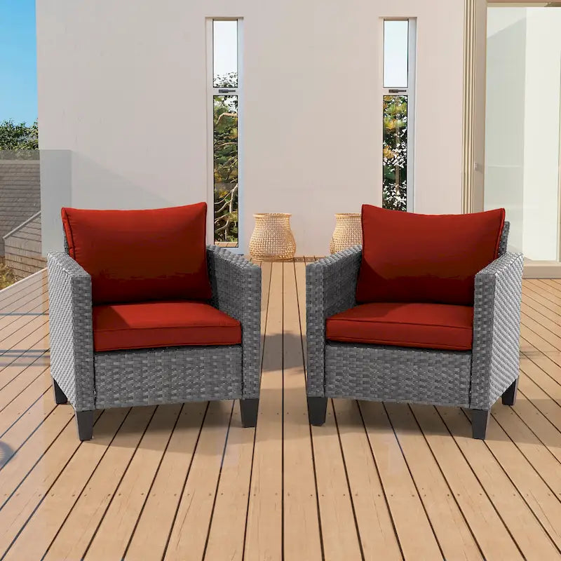 2-Piece PE Rattan Single Sofa Set Gray with Cushions for 2 People