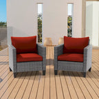 2-Piece PE Rattan Single Sofa Set Gray with Cushions for 2 People