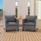 2-Piece PE Rattan Single Sofa Set Gray with Cushions for 2 People