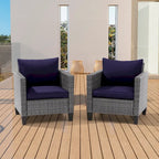 2-Piece PE Rattan Single Sofa Set Gray with Cushions for 2 People