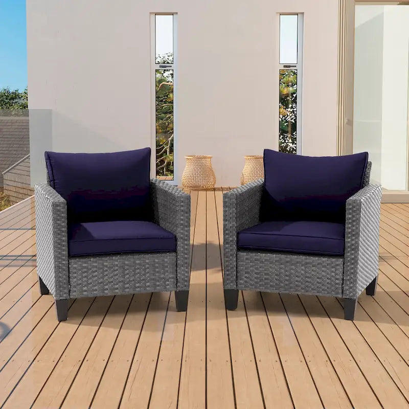 2-Piece PE Rattan Single Sofa Set Gray with Cushions for 2 People
