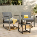 3-Piece PE Wicker Bistro Set 2 Rocking Chairs 1 Glass Table with Cushions