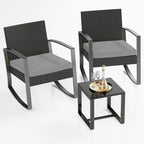 3-Piece PE Wicker Bistro Set 2 Rocking Chairs 1 Glass Table with Cushions