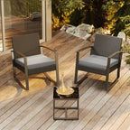3-Piece PE Wicker Bistro Set 2 Rocking Chairs 1 Glass Table with Cushions