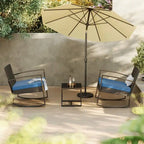 3-Piece PE Wicker Bistro Set 2 Rocking Chairs 1 Glass Table with Cushions