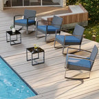 3-Piece PE Wicker Bistro Set 2 Rocking Chairs 1 Glass Table with Cushions