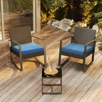 3-Piece PE Wicker Bistro Set 2 Rocking Chairs 1 Glass Table with Cushions