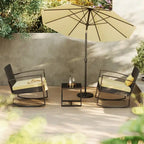 3-Piece PE Wicker Bistro Set 2 Rocking Chairs 1 Glass Table with Cushions