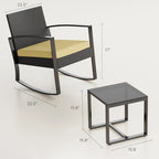 3-Piece PE Wicker Bistro Set 2 Rocking Chairs 1 Glass Table with Cushions
