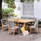 7-Piece Teak Wood Dining Set Natural for 6 People 6 Chairs 1 Table