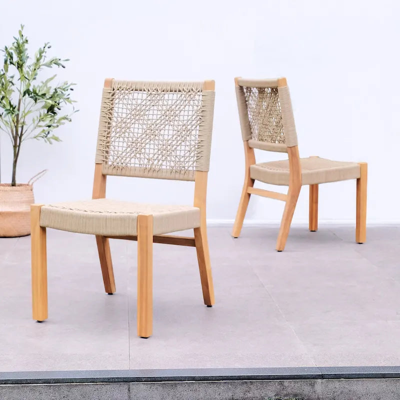 7-Piece Teak Wood Dining Set Natural for 6 People 6 Chairs 1 Table