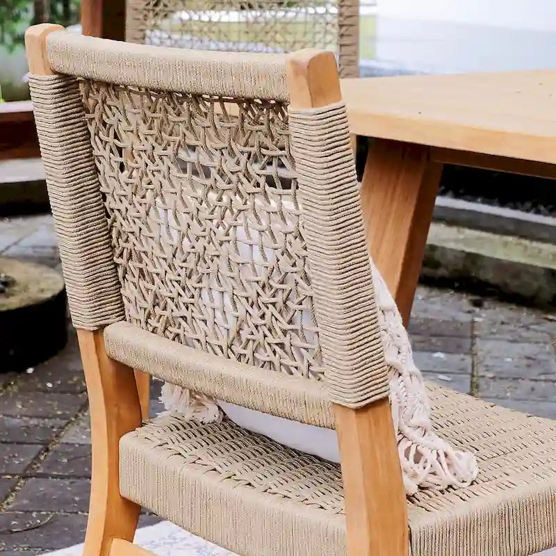 7-Piece Teak Wood Dining Set Natural for 6 People 6 Chairs 1 Table