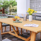 7-Piece Teak Wood Dining Set Natural for 6 People 6 Chairs 1 Table