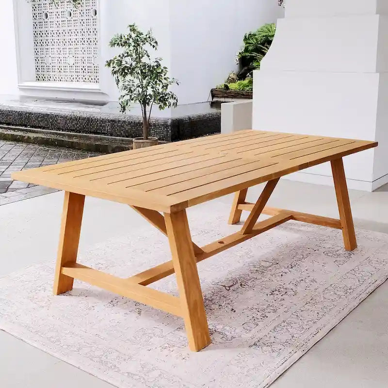 7-Piece Teak Wood Dining Set Natural for 6 People 6 Chairs 1 Table