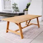 7-Piece Teak Wood Dining Set Natural for 6 People 6 Chairs 1 Table