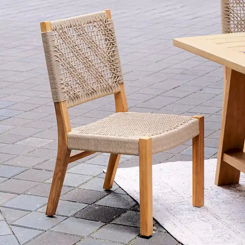 7-Piece Teak Wood Dining Set Natural for 6 People 6 Chairs 1 Table