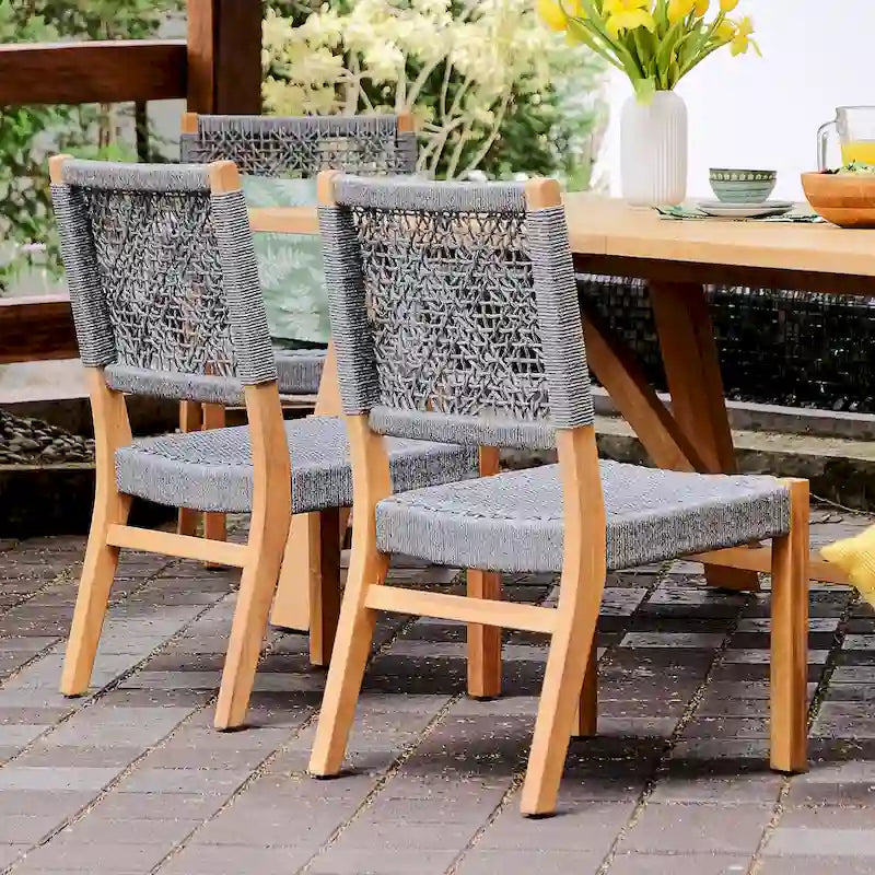 7-Piece Teak Wood Dining Set Natural for 6 People 6 Chairs 1 Table