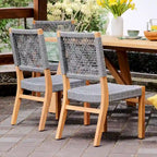 7-Piece Teak Wood Dining Set Natural for 6 People 6 Chairs 1 Table