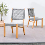 7-Piece Teak Wood Dining Set Natural for 6 People 6 Chairs 1 Table