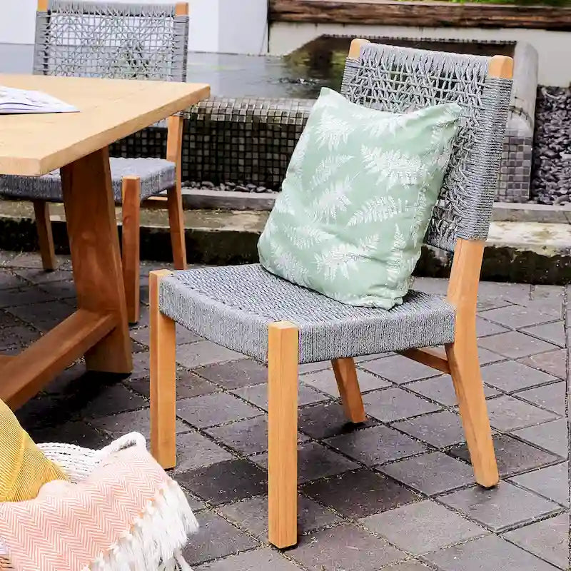 7-Piece Teak Wood Dining Set Natural for 6 People 6 Chairs 1 Table