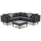 4-Piece PE Wicker L-Shaped Sofa Set Black/Gray for 4-5 People with Pillows and Table