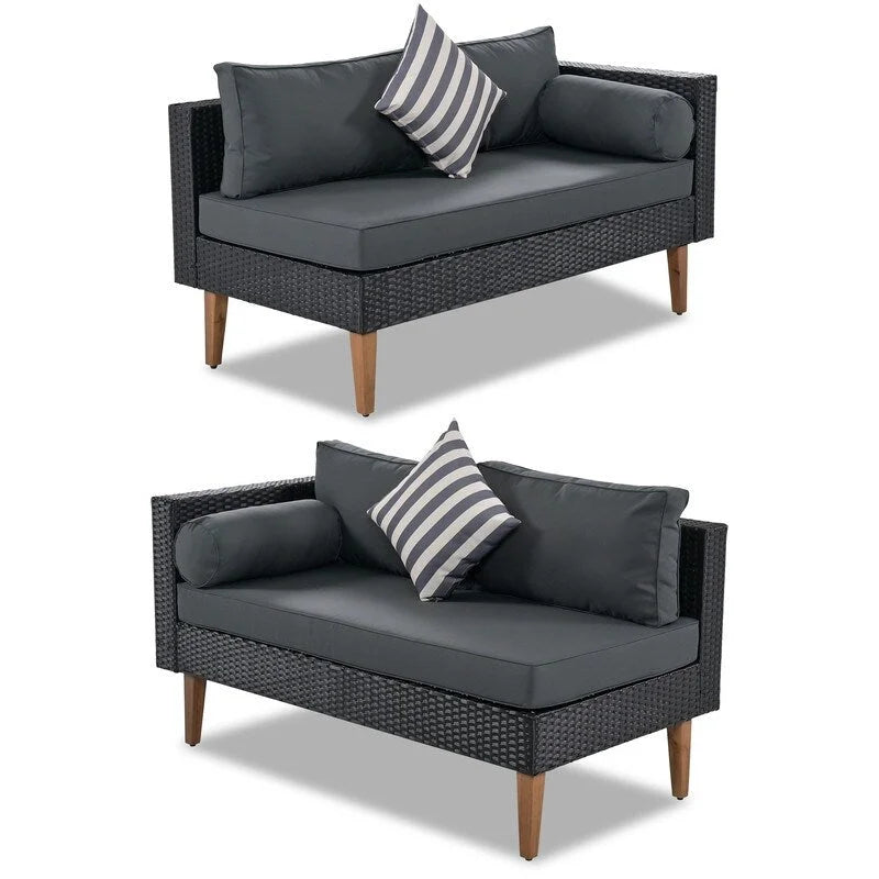 4-Piece PE Wicker L-Shaped Sofa Set Black/Gray for 4-5 People with Pillows and Table