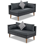 4-Piece PE Wicker L-Shaped Sofa Set Black/Gray for 4-5 People with Pillows and Table