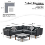 4-Piece PE Wicker L-Shaped Sofa Set Black/Gray for 4-5 People with Pillows and Table