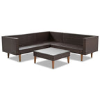 4-Piece PE Wicker L-Shaped Sofa Set Black/Gray for 4-5 People with Pillows and Table