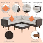 4-Piece PE Wicker L-Shaped Sofa Set Black/Gray for 4-5 People with Pillows and Table