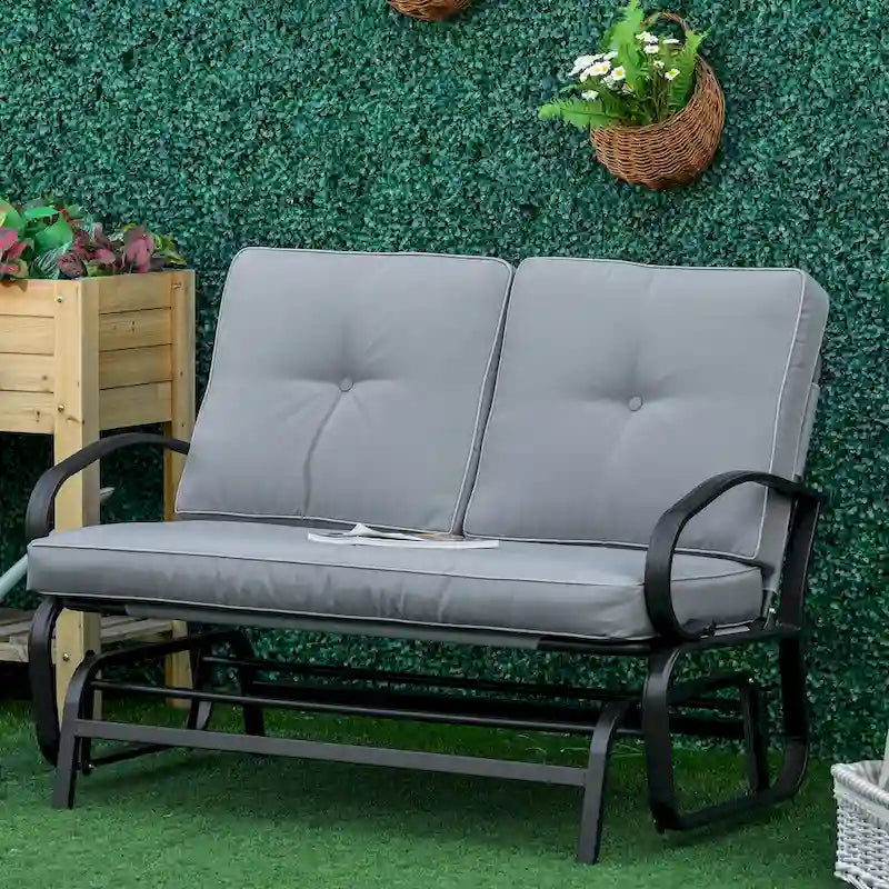 Outsunny Outdoor 2-Person Glider Rocking Chair with Cushions and Armrest for Backyard Garden