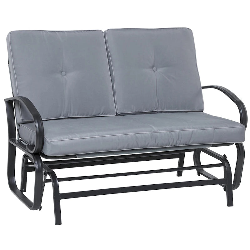 Outsunny Outdoor 2-Person Glider Rocking Chair with Cushions and Armrest for Backyard Garden