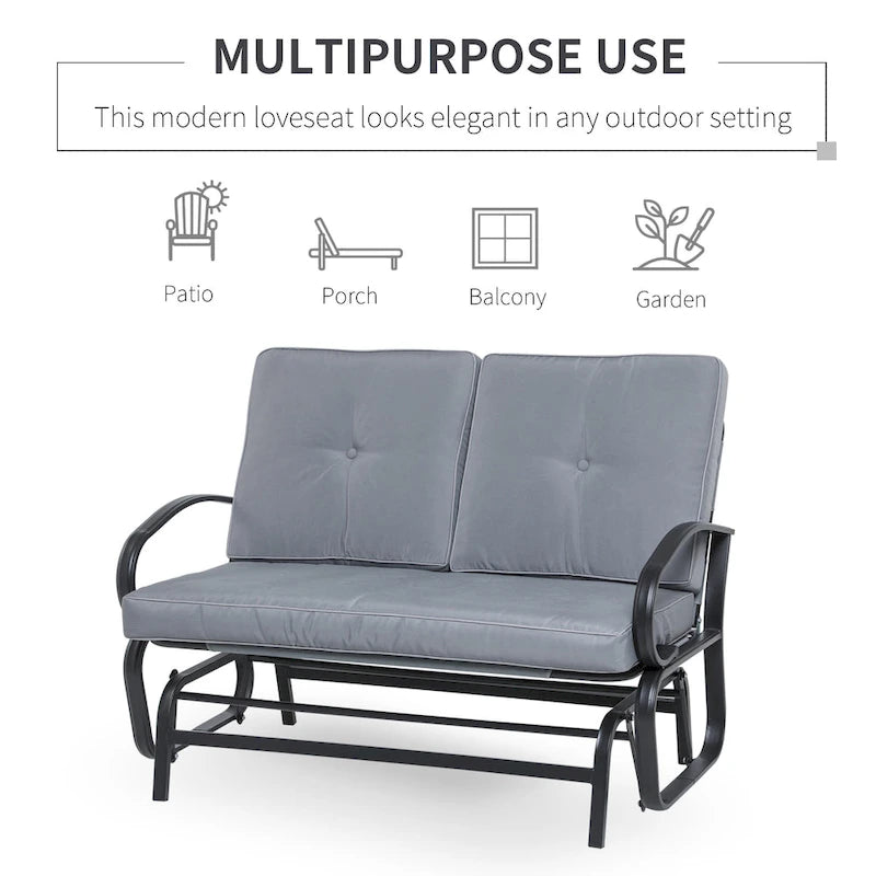 Outsunny Outdoor 2-Person Glider Rocking Chair with Cushions and Armrest for Backyard Garden