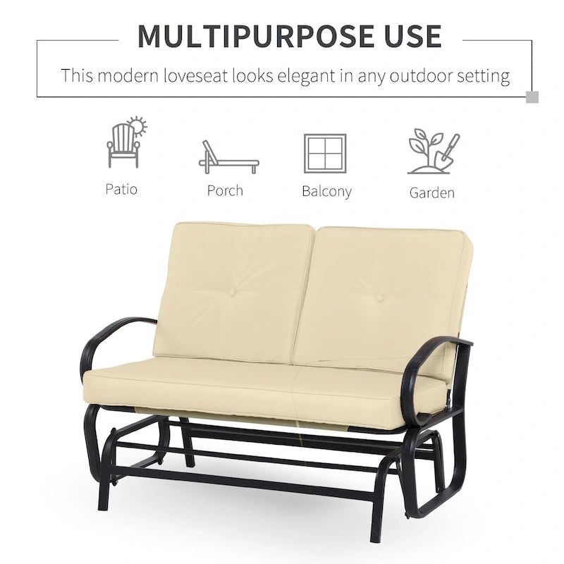 Outsunny Outdoor 2-Person Glider Rocking Chair with Cushions and Armrest for Backyard Garden