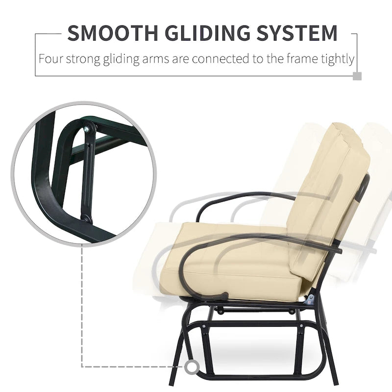 Outsunny Outdoor 2-Person Glider Rocking Chair with Cushions and Armrest for Backyard Garden