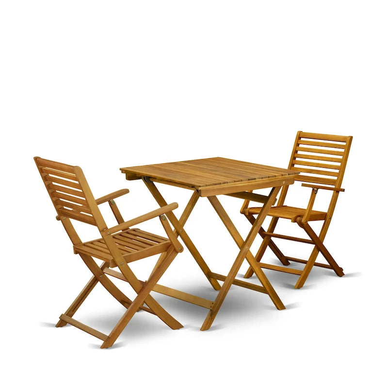 3-Piece Foldable Acacia Wood Bistro Set Natural Oil 2 Armchairs 1 Table