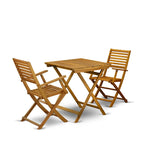 3-Piece Foldable Acacia Wood Bistro Set Natural Oil 2 Armchairs 1 Table