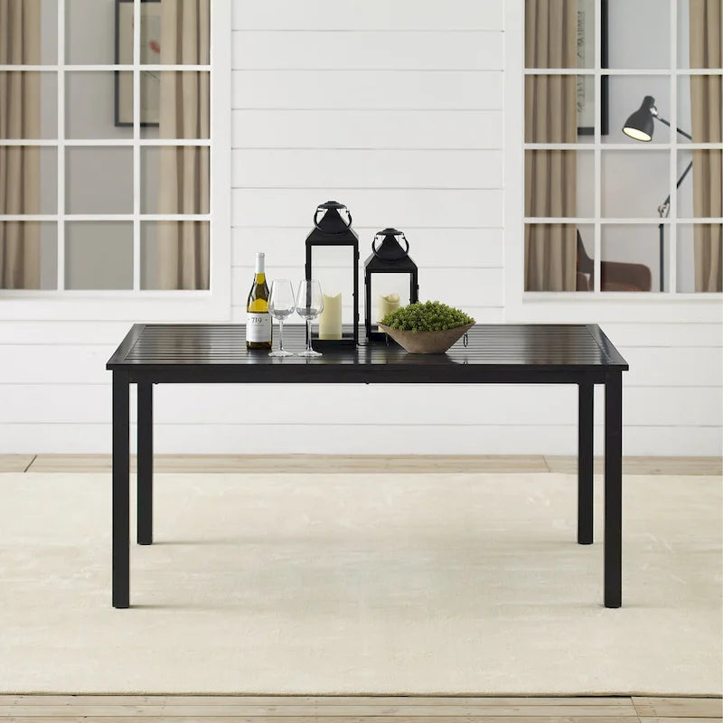 Rectangular Steel Outdoor Dining Table Oil-Rubbed Bronze with Umbrella Hole